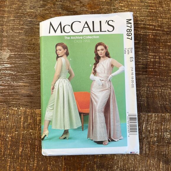 McCalls Sewing Pattern M7897 1955 Retro Evening Dress w/ Overskirt 14-22 UNCUT - Picture 1 of 3